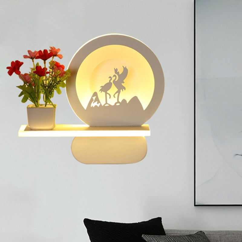 Frendorf | Studiekamer Big O Wandlamp met Plank Acryl Romantisch Witte Afwerking Sconcelicht