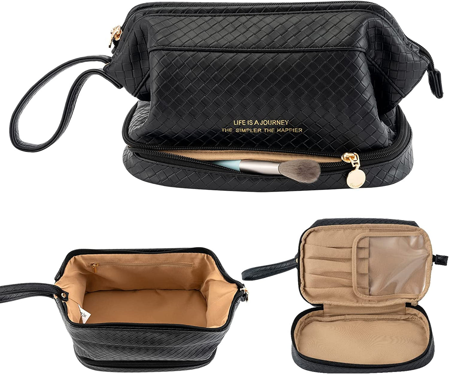 Frendorf | Abiudeng Große Make-up Tasche, Doppelschicht Kosmetiktasche, Reise Make-up Tasche, Leder Make-up Tasche, Kosmetische Reisetaschen, Tragbare Leder Kulturbeutel, Geräumige Kosmetiktasche für Frauen und Mädchen