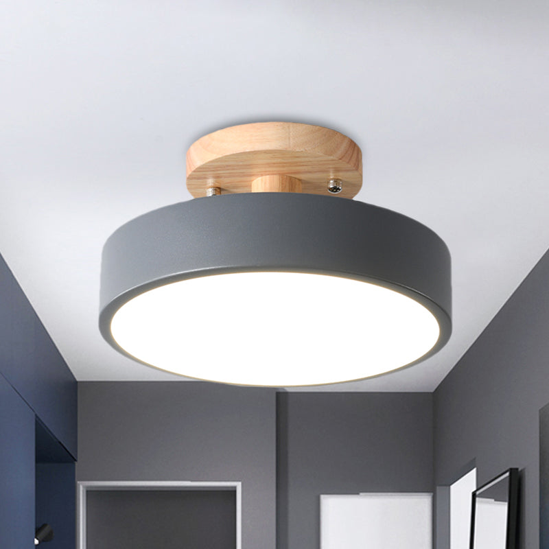 Skandinavische LED-Deckenleuchte mit Holz | Moderne Trommelform für Flure und Eingänge | Energieeffiziente Beleuchtung