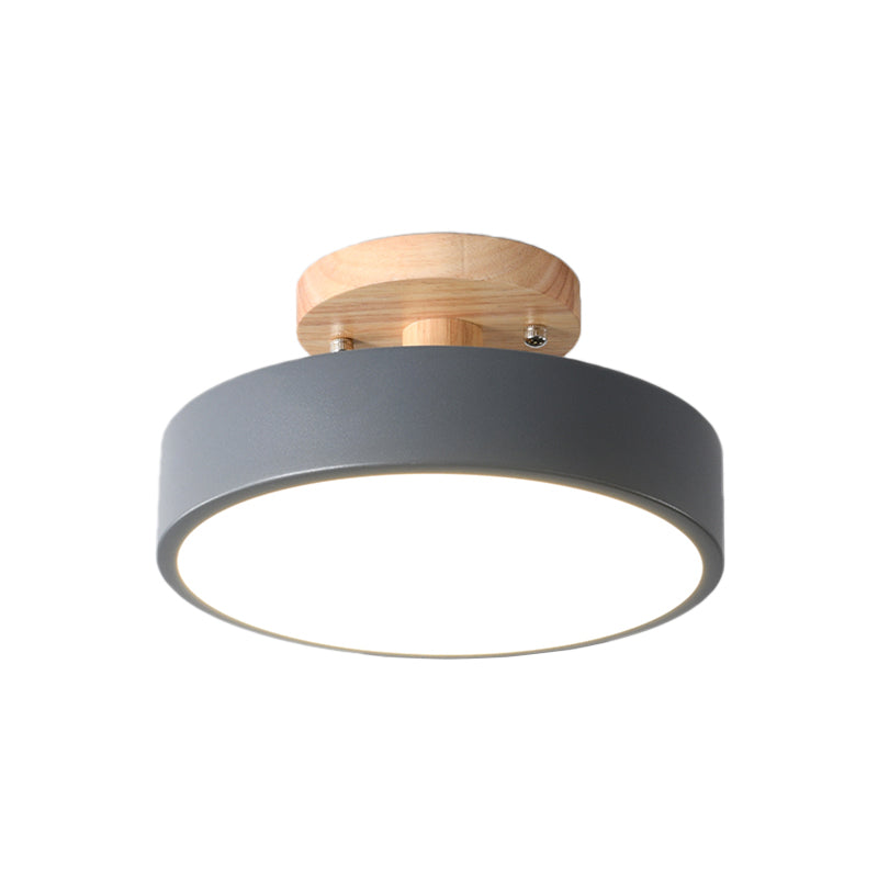 Skandinavische LED-Deckenleuchte mit Holz | Moderne Trommelform für Flure und Eingänge | Energieeffiziente Beleuchtung