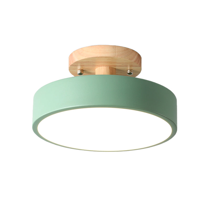 Skandinavische LED-Deckenleuchte mit Holz | Moderne Trommelform für Flure und Eingänge | Energieeffiziente Beleuchtung