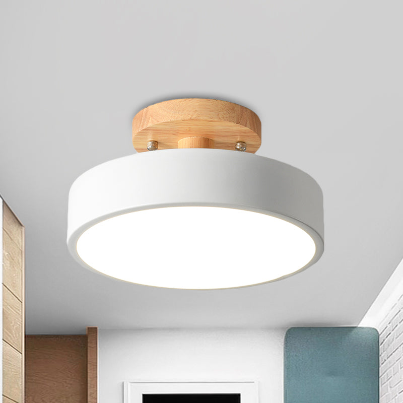 Skandinavische LED-Deckenleuchte mit Holz | Moderne Trommelform für Flure und Eingänge | Energieeffiziente Beleuchtung