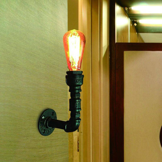 Frendorf | 1 Bulb Blote Bulb Muurverlichting Vintage Zwarte Afwerking IJzeren Wandmontage Pijplamp voor Hoek