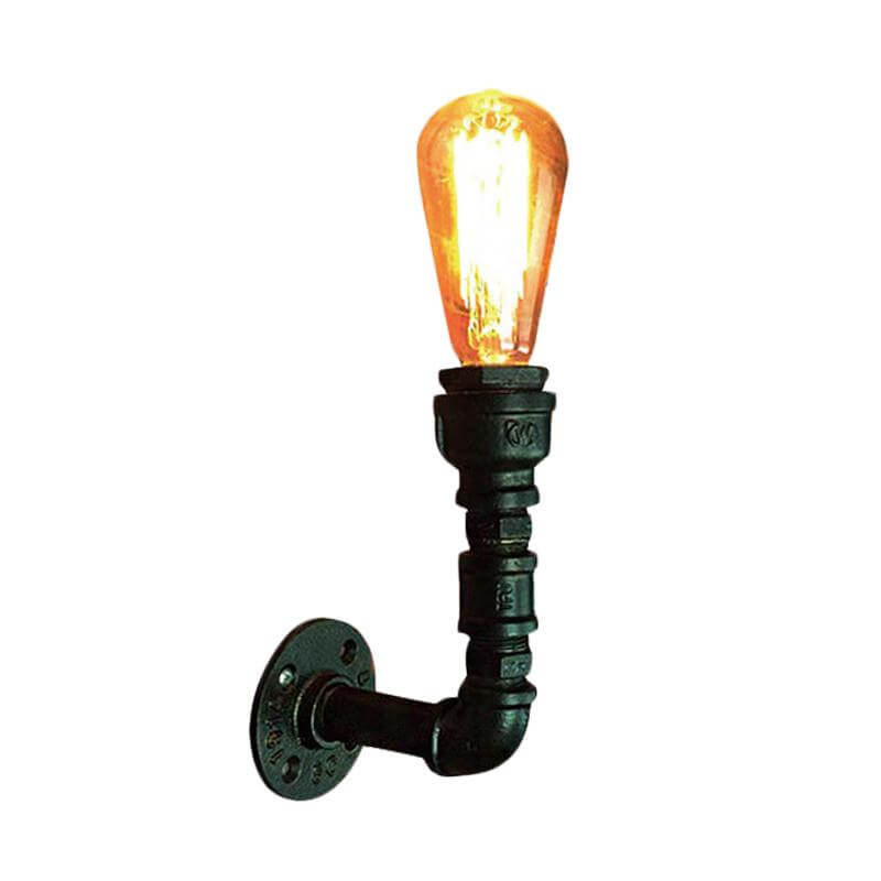Frendorf | 1 Bulb Blote Bulb Muurverlichting Vintage Zwarte Afwerking IJzeren Wandmontage Pijplamp voor Hoek