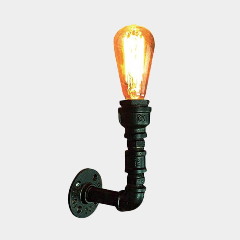 Frendorf | 1 Bulb Blote Bulb Muurverlichting Vintage Zwarte Afwerking IJzeren Wandmontage Pijplamp voor Hoek