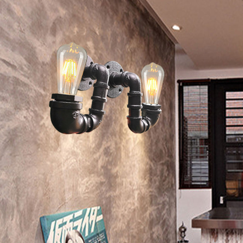 Frendorf | 2-Licht Dubbel Gebogen Arm Wandlamp Antiqued Zwart/Roest/Gouden Afwerking Metalen Wandlamp voor Restaurant