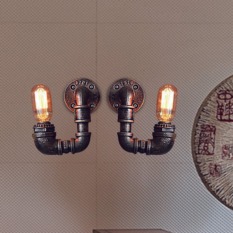 Frendorf | 2-Licht Dubbel Gebogen Arm Wandlamp Antiqued Zwart/Roest/Gouden Afwerking Metalen Wandlamp voor Restaurant