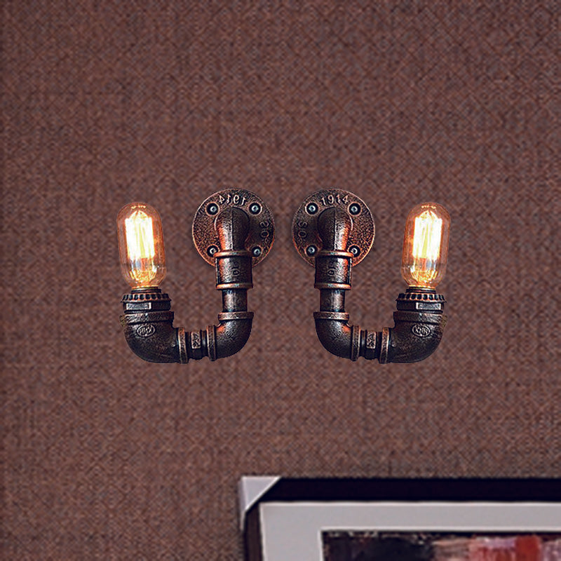 Frendorf | 2-Licht Dubbel Gebogen Arm Wandlamp Antiqued Zwart/Roest/Gouden Afwerking Metalen Wandlamp voor Restaurant