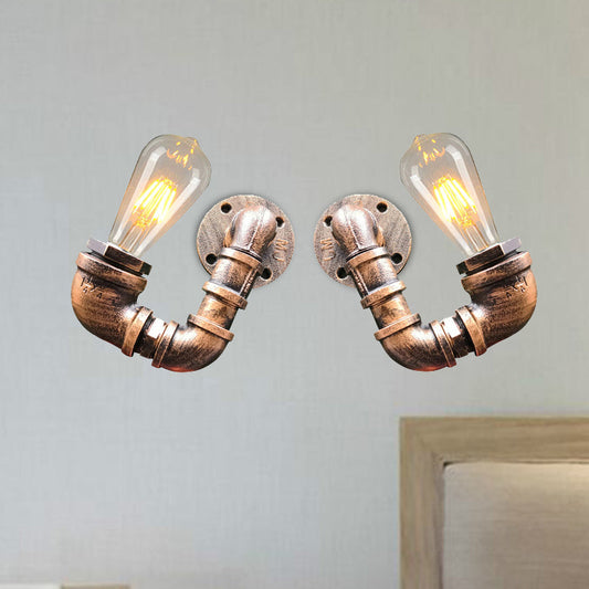 Frendorf | 2-Licht Dubbel Gebogen Arm Wandlamp Antiqued Zwart/Roest/Gouden Afwerking Metalen Wandlamp voor Restaurant