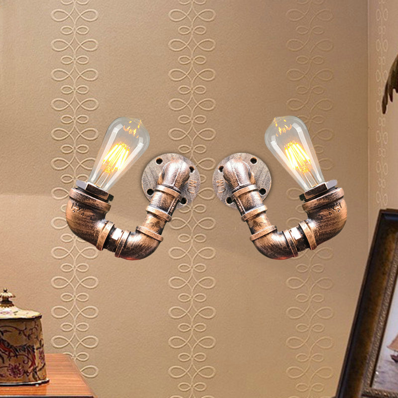 Frendorf | 2-Licht Dubbel Gebogen Arm Wandlamp Antiqued Zwart/Roest/Gouden Afwerking Metalen Wandlamp voor Restaurant
