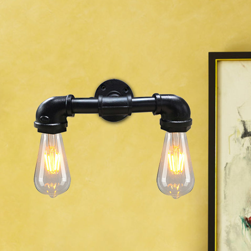 Frendorf | Metalen Blote Gloeilamp Wandlamp Lichtarmatuur Boerderij 2-Kops Koffiehuis Muurbevestiging Lamp in Zwart/Roest