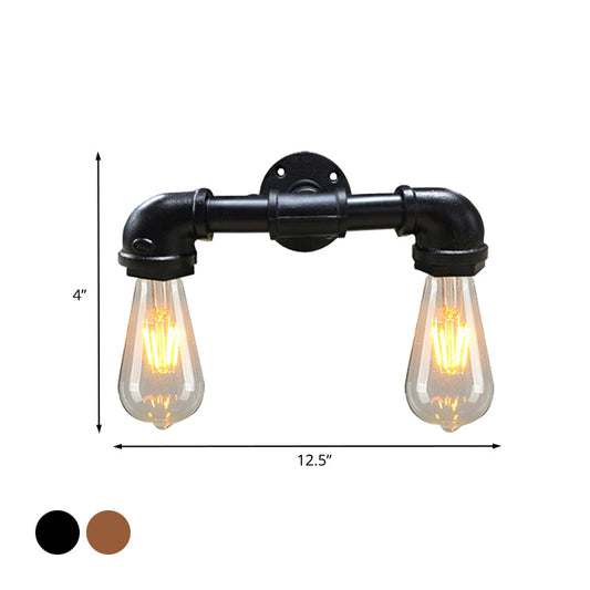 Frendorf | Metalen Blote Gloeilamp Wandlamp Lichtarmatuur Boerderij 2-Kops Koffiehuis Muurbevestiging Lamp in Zwart/Roest