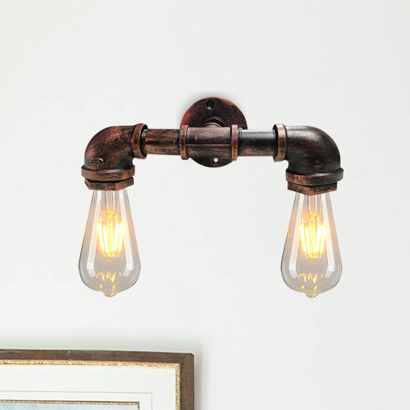 Frendorf | Metalen Blote Gloeilamp Wandlamp Lichtarmatuur Boerderij 2-Kops Koffiehuis Muurbevestiging Lamp in Zwart/Roest