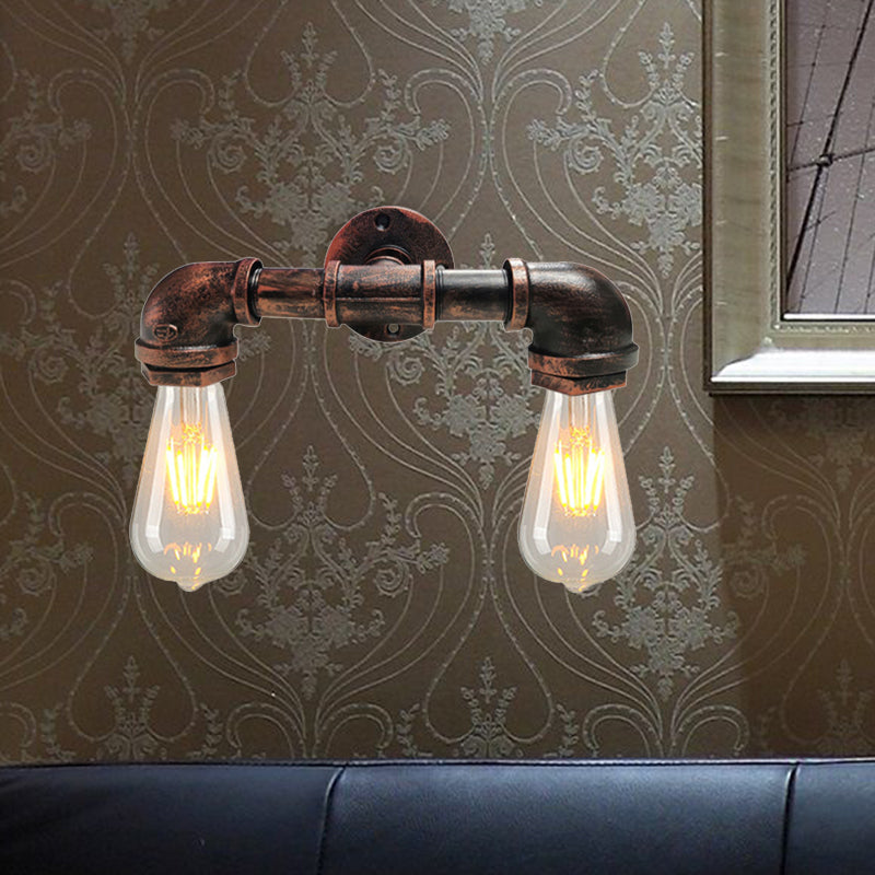 Frendorf | Metalen Blote Gloeilamp Wandlamp Lichtarmatuur Boerderij 2-Kops Koffiehuis Muurbevestiging Lamp in Zwart/Roest