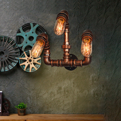 Frendorf | 3 Glühbirnen Wand sconce Beleuchtung Bauernhaus Gebogene Arm Metall Wandmontierte Lampe in Rost für Bar