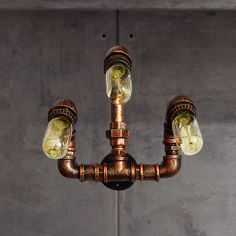Frendorf | 3 Glühbirnen Wand sconce Beleuchtung Bauernhaus Gebogene Arm Metall Wandmontierte Lampe in Rost für Bar