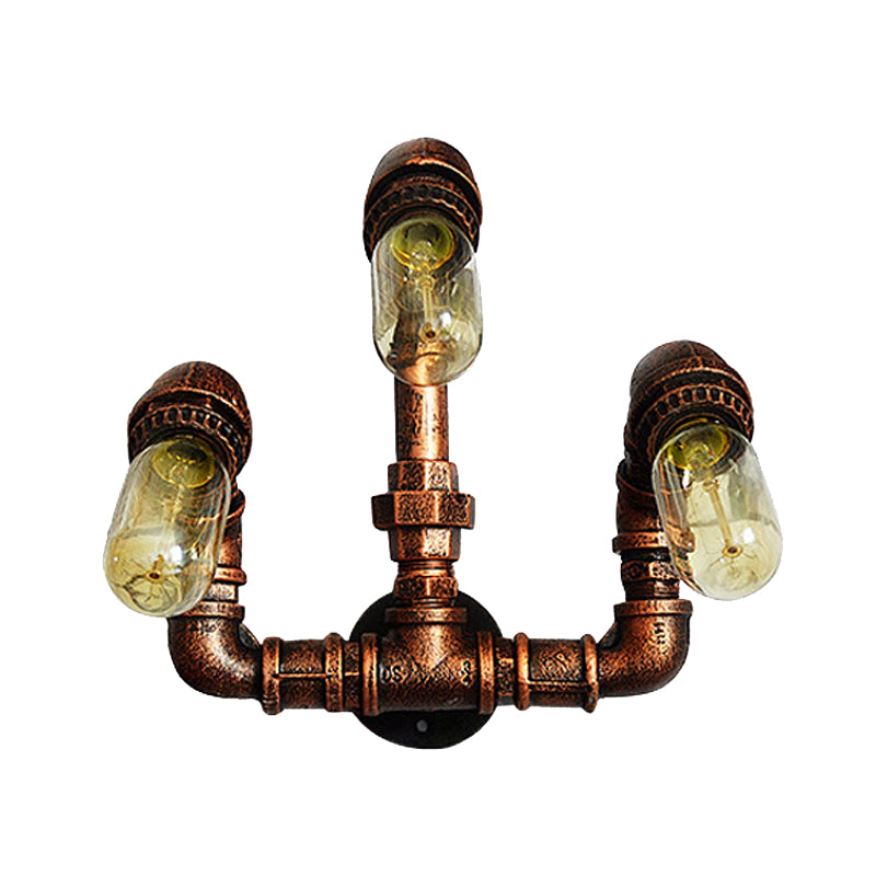 Frendorf | 3 Glühbirnen Wand sconce Beleuchtung Bauernhaus Gebogene Arm Metall Wandmontierte Lampe in Rost für Bar