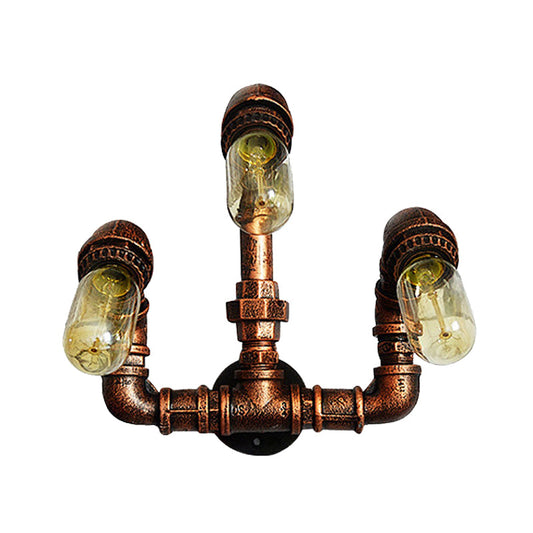 Frendorf | 3 Glühbirnen Wand sconce Beleuchtung Bauernhaus Gebogene Arm Metall Wandmontierte Lampe in Rost für Bar