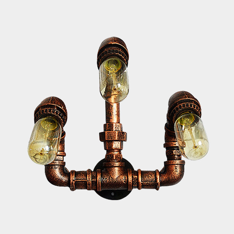Frendorf | 3 Glühbirnen Wand sconce Beleuchtung Bauernhaus Gebogene Arm Metall Wandmontierte Lampe in Rost für Bar