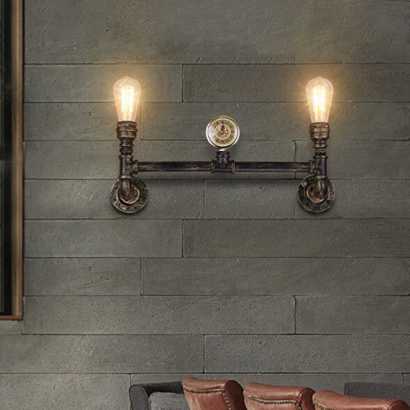 Frendorf | Eisen Bronze Finish Wandlamp Bare Bulb 2-Kopf Antiqued Sconce Beleuchtung mit Gauge Deco