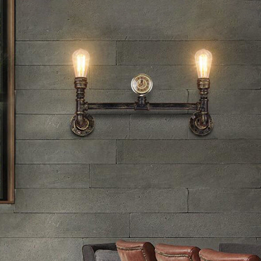 Frendorf | Eisen Bronze Finish Wandlamp Bare Bulb 2-Kopf Antiqued Sconce Beleuchtung mit Gauge Deco