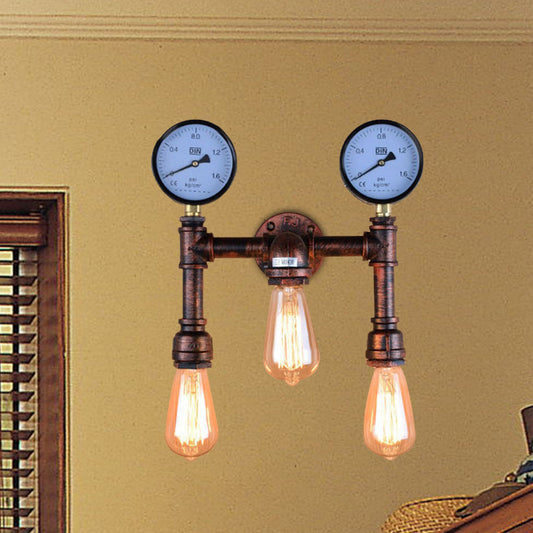 Frendorf | 3 Lichten Metallic Wandlamp Industrieel Koper Blootgestelde Gloeilamp Balkon Wandlamp met Dubbele Gauge Deco