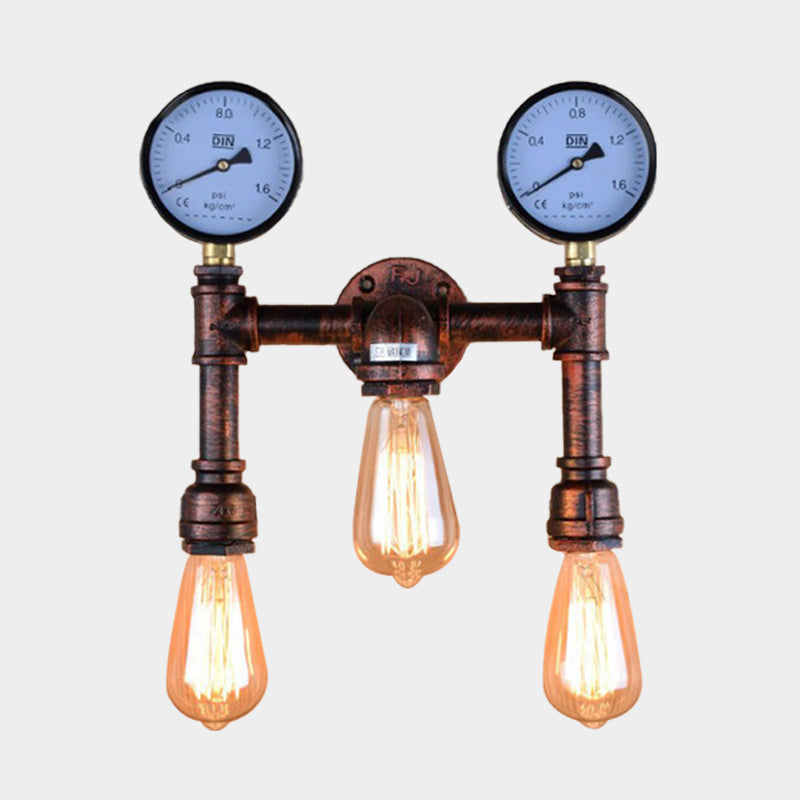 Frendorf | 3 Lichten Metallic Wandlamp Industrieel Koper Blootgestelde Gloeilamp Balkon Wandlamp met Dubbele Gauge Deco