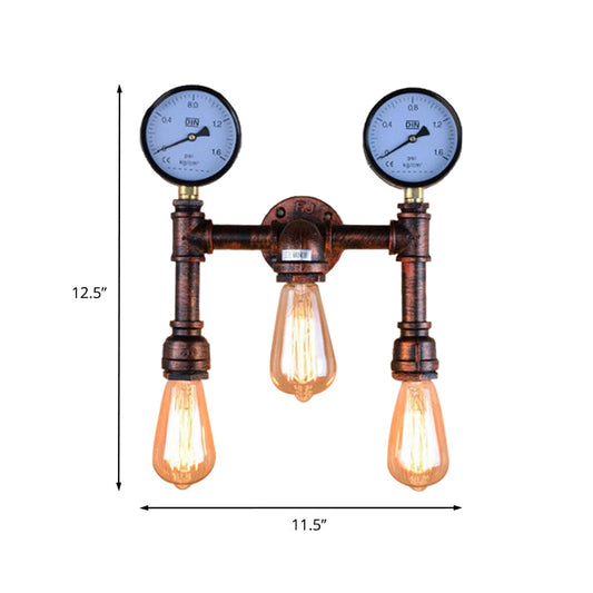 Frendorf | 3 Lichten Metallic Wandlamp Industrieel Koper Blootgestelde Gloeilamp Balkon Wandlamp met Dubbele Gauge Deco