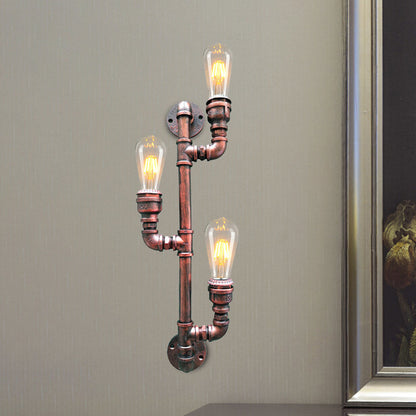 Frendorf | Metalen Roest Afwerking Wandlamp Tak 3 Koppen Vintage Wandmontage Pijp Lamp voor Hoek