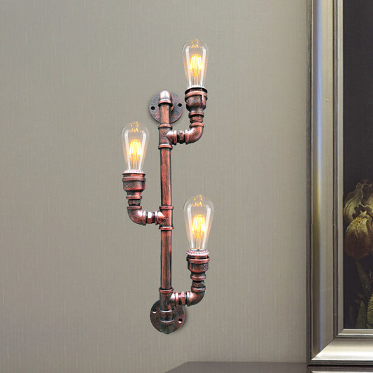 Frendorf | Metalen Roest Afwerking Wandlamp Tak 3 Koppen Vintage Wandmontage Pijp Lamp voor Hoek