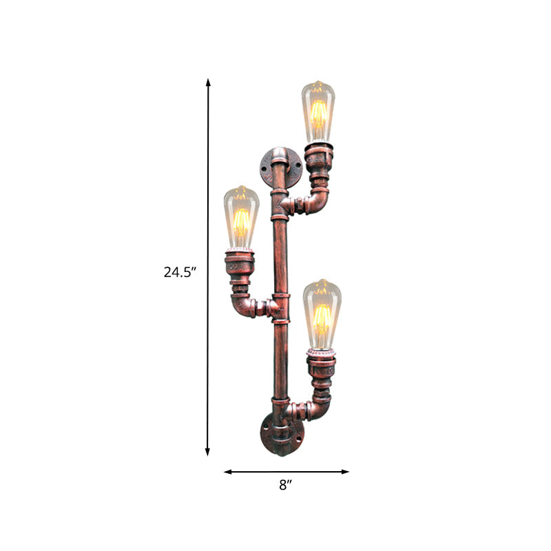 Frendorf | Metalen Roest Afwerking Wandlamp Tak 3 Koppen Vintage Wandmontage Pijp Lamp voor Hoek