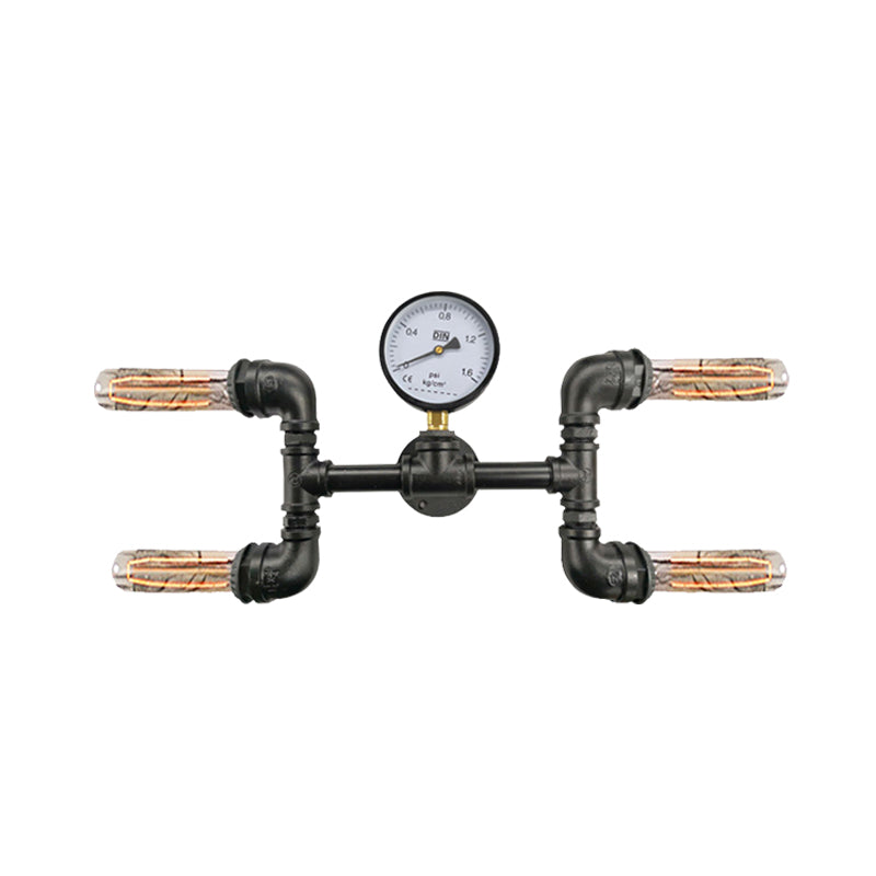 Frendorf | 4-Birnen H-Form Wandlicht Sconces Bauernhaus Schwarz Eisen Wandmontage Lampe mit Gauge Deco