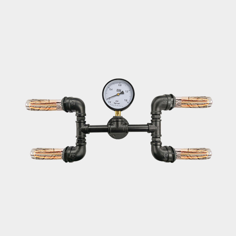 Frendorf | 4-Birnen H-Form Wandlicht Sconces Bauernhaus Schwarz Eisen Wandmontage Lampe mit Gauge Deco