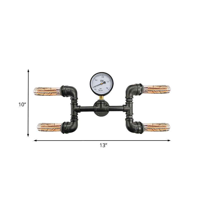 Frendorf | 4-Birnen H-Form Wandlicht Sconces Bauernhaus Schwarz Eisen Wandmontage Lampe mit Gauge Deco