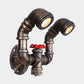 Frendorf | 1/2-Bulb Wandleuchte Farmhouse Wasserrohr Eisen Wandlampe in Bronze mit rotem Ventil Deco