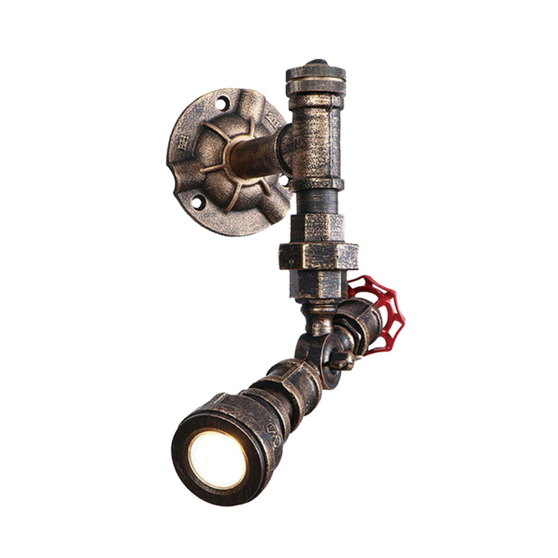 Frendorf | 1/2-Bulb Wandleuchte Farmhouse Wasserrohr Eisen Wandlampe in Bronze mit rotem Ventil Deco
