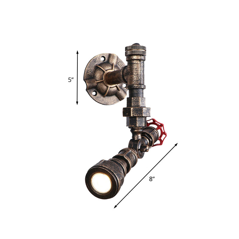 Frendorf | 1/2-Bulb Wandleuchte Farmhouse Wasserrohr Eisen Wandlampe in Bronze mit rotem Ventil Deco