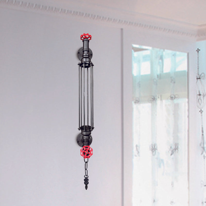 Frendorf | 1-Head Tubulaire Sconces Rustiek Zwart/Koper Metallic Wandlamp Fixture met 2-Klep Deco en Ketting