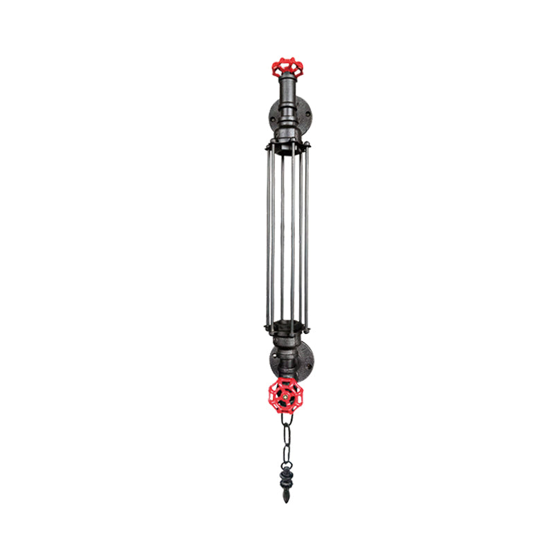 1-Head Tubular Wandleuchte Rustikal Schwarz/Kupfer Metallic mit 2-Ventil Deco und Kette