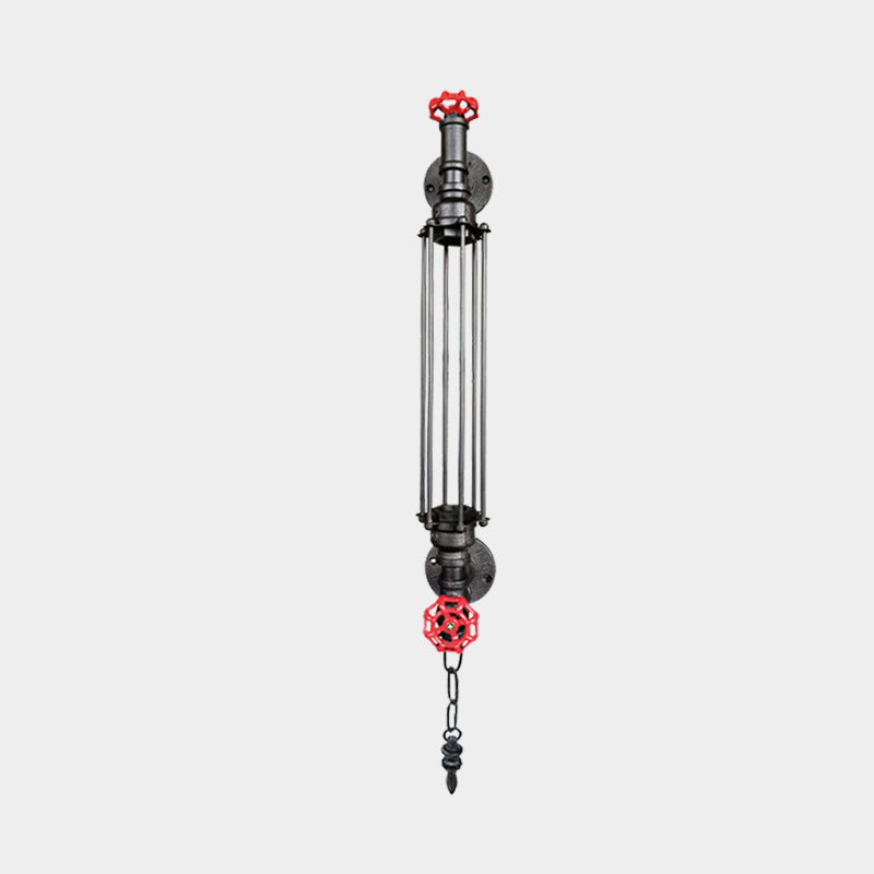 1-Head Tubular Wandleuchte Rustikal Schwarz/Kupfer Metallic mit 2-Ventil Deco und Kette
