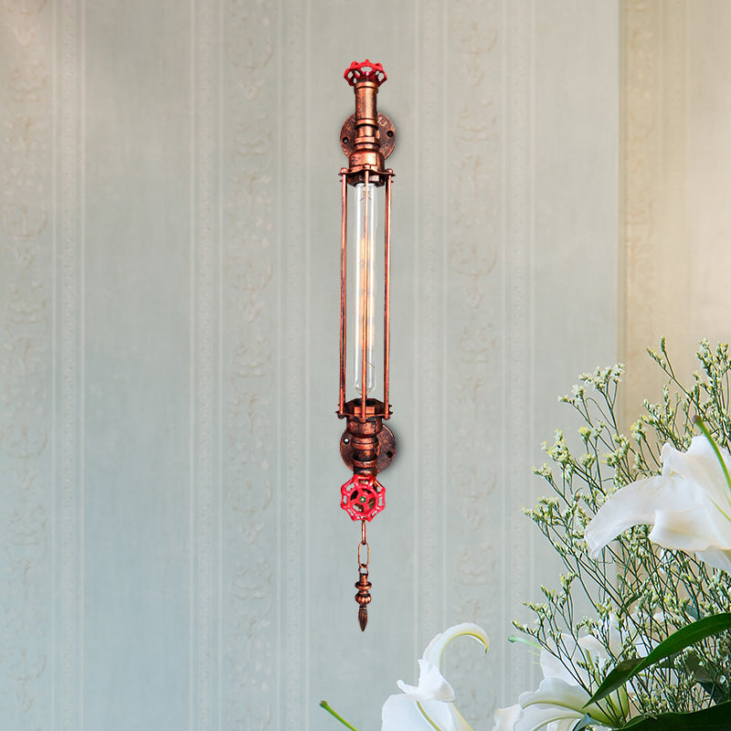1-Head Tubular Wandleuchte Rustikal Schwarz/Kupfer Metallic mit 2-Ventil Deco und Kette