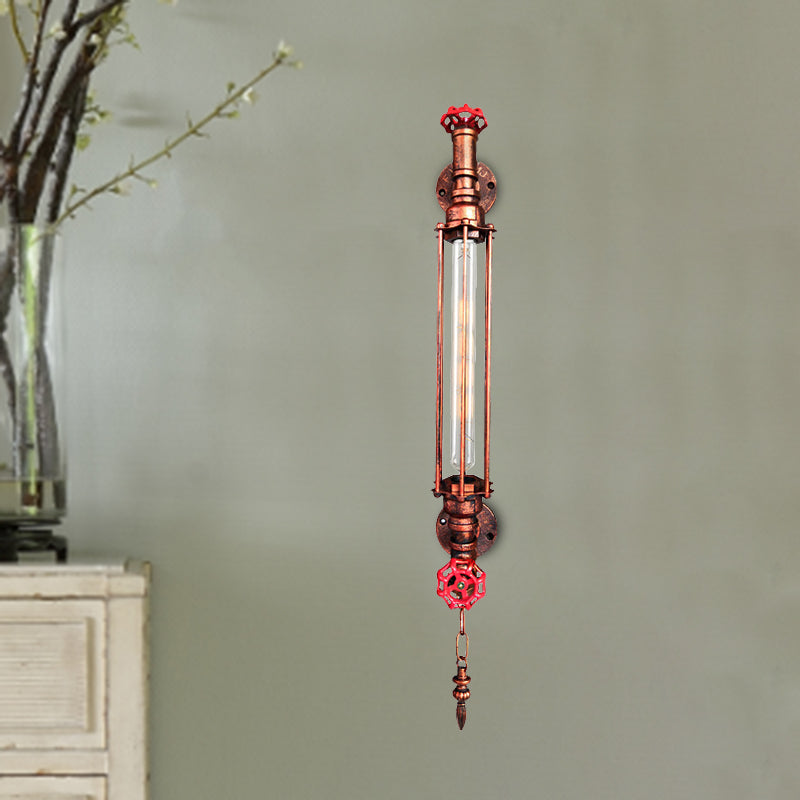 1-Head Tubular Wandleuchte Rustikal Schwarz/Kupfer Metallic mit 2-Ventil Deco und Kette