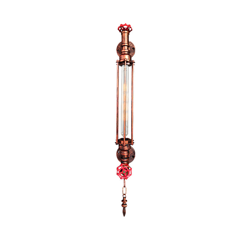 1-Head Tubular Wandleuchte Rustikal Schwarz/Kupfer Metallic mit 2-Ventil Deco und Kette