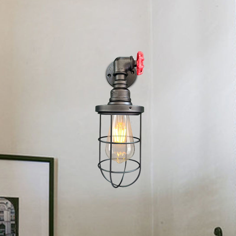 Frendorf | 1-Licht Wandleuchte Industrielle Korridor Wandleuchte mit Käfig Metallic Schirm in Schwarz/Rost