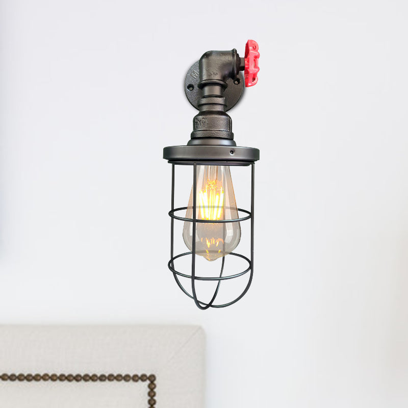 Frendorf | 1-Licht Wandleuchte Industrielle Korridor Wandleuchte mit Käfig Metallic Schirm in Schwarz/Rost