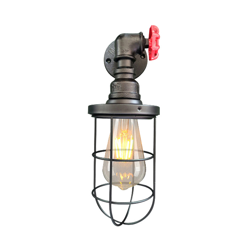 Frendorf | 1-Licht Wandleuchte Industrielle Korridor Wandleuchte mit Käfig Metallic Schirm in Schwarz/Rost
