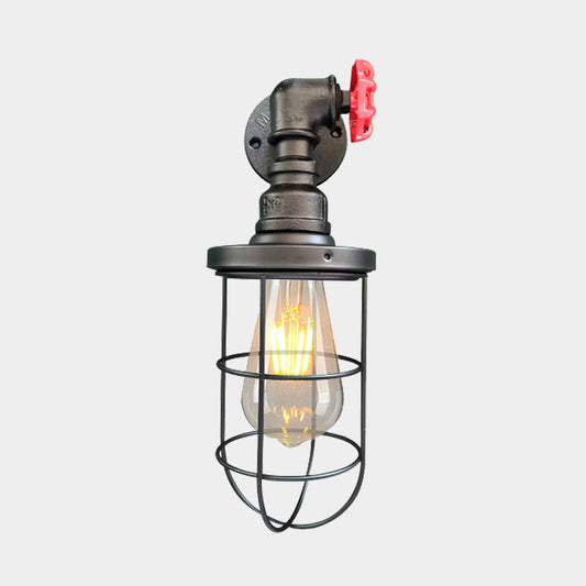 Frendorf | 1-Licht Wandleuchte Industrielle Korridor Wandleuchte mit Käfig Metallic Schirm in Schwarz/Rost