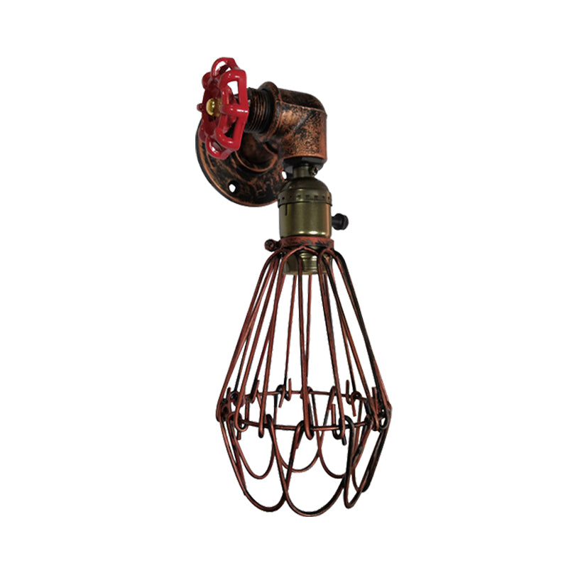 Frendorf | 1 Kopf Conical Cage Wandleuchte Vintage Schwarz/Rost/Silber Finish Metall Wandmontage Lampe mit Ventil Deco