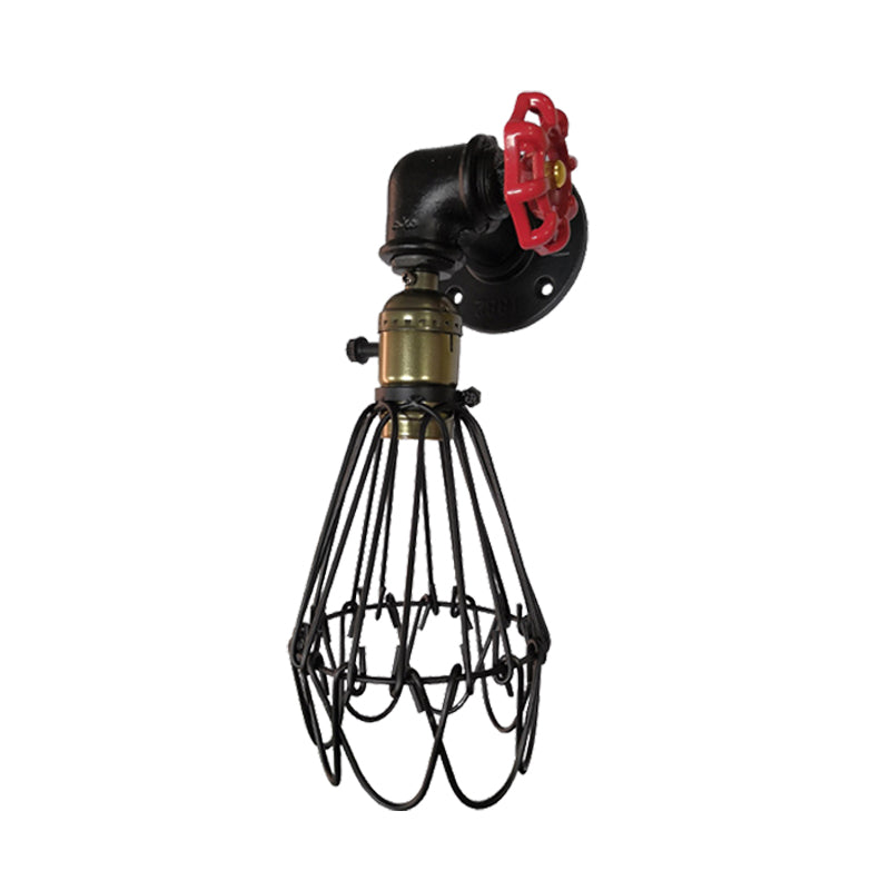 Frendorf | 1 Kopf Conical Cage Wandleuchte Vintage Schwarz/Rost/Silber Finish Metall Wandmontage Lampe mit Ventil Deco