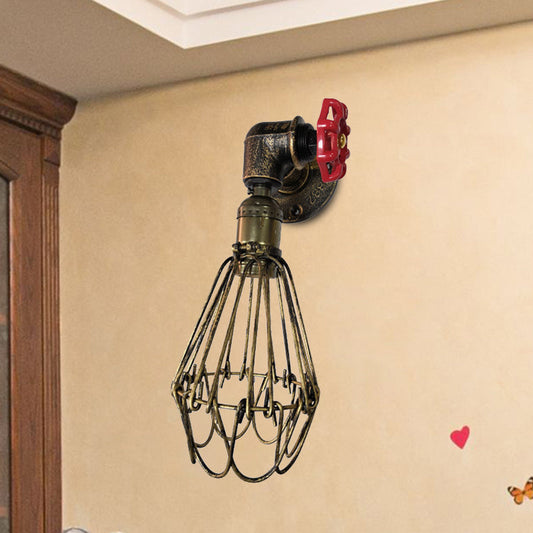 Frendorf | 1 Kopf Conical Cage Wandleuchte Vintage Schwarz/Rost/Silber Finish Metall Wandmontage Lampe mit Ventil Deco